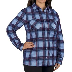 Members Mark Women M Blue Favorite Plaid Top Cozy Stretch Soft Button Up U4